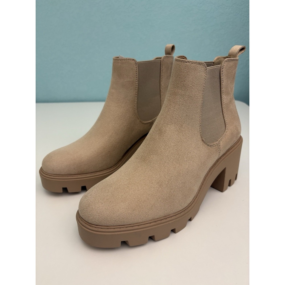 REDTOP Boots Women's‎ 10 Tan Suede Chunky Block Heel Chelsea Platform Lug Sole